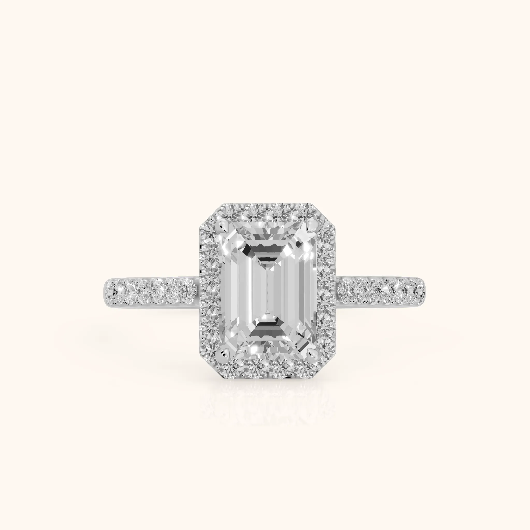 Alma Halo Pavé Emerald Diamond Ring in Platinum — view 1