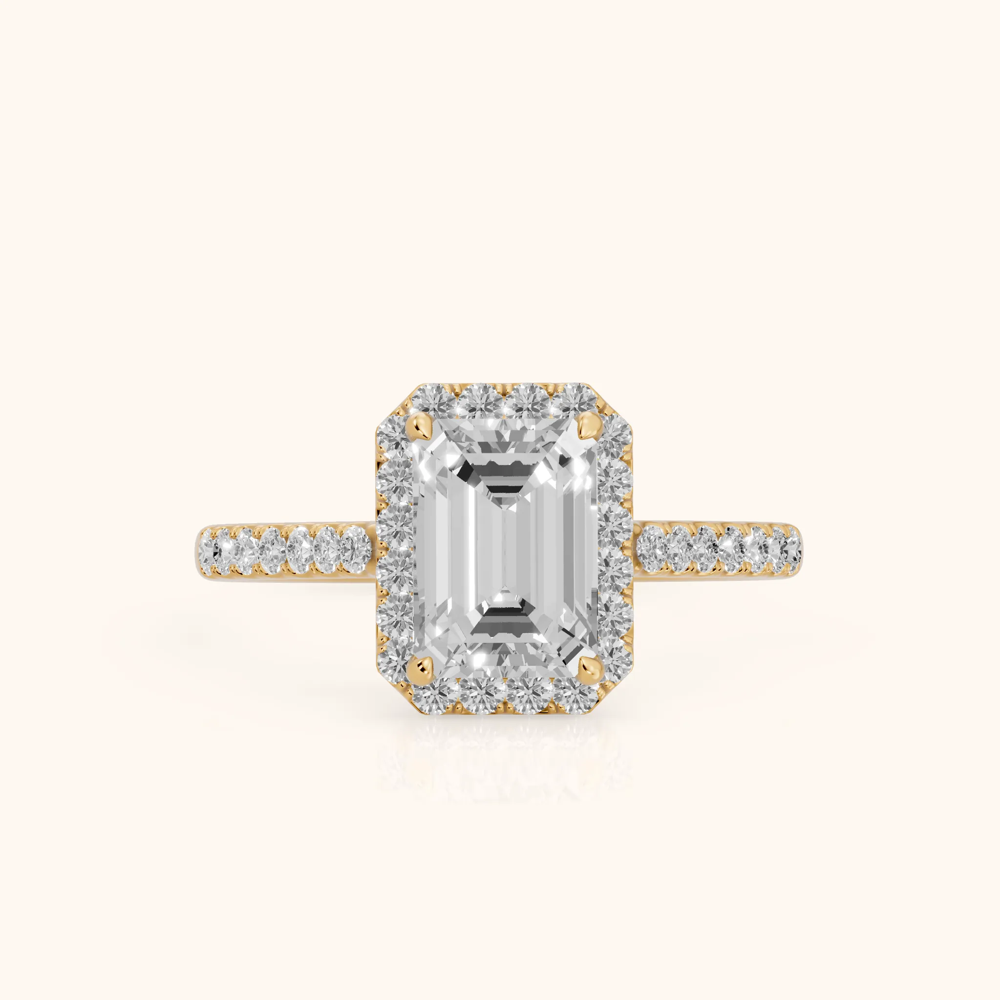 Alma Halo Pavé Emerald Diamond Ring in Yellow Gold — view 1
