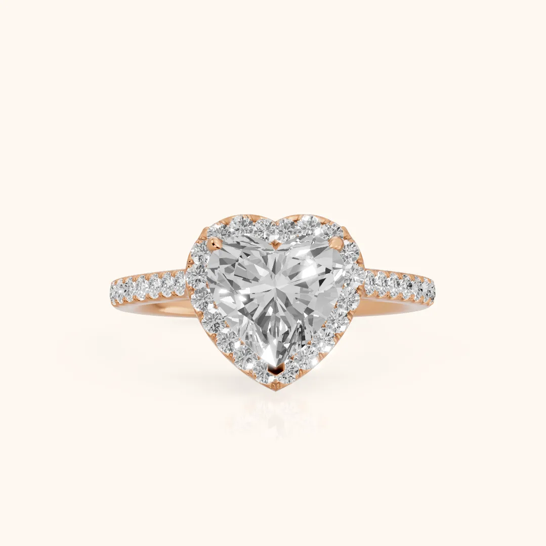 Alma Halo Pavé Heart Diamond Ring in Rose Gold — view 2