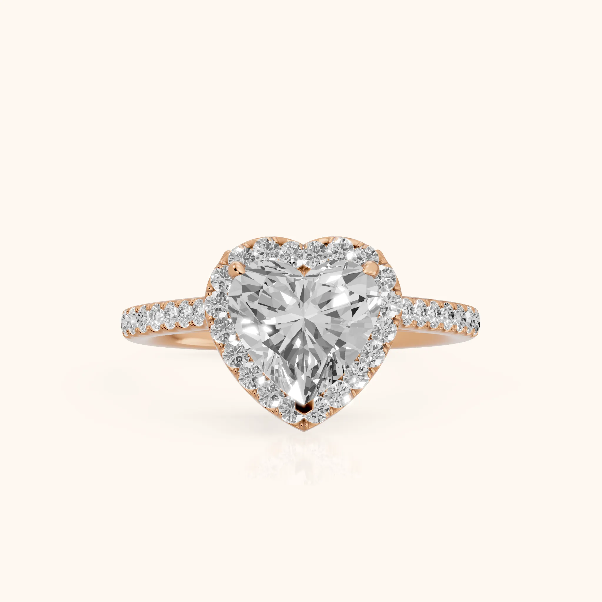 Alma Halo Pavé Heart Diamond Ring in Rose Gold — view 1