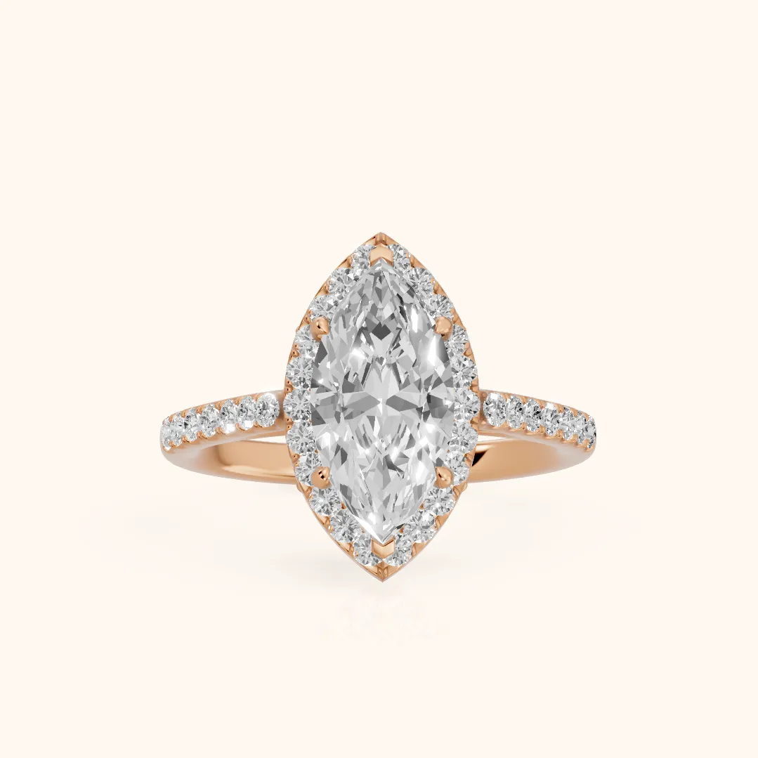 Alma Halo Pavé Marquise Diamond Ring in Rose Gold — view 2