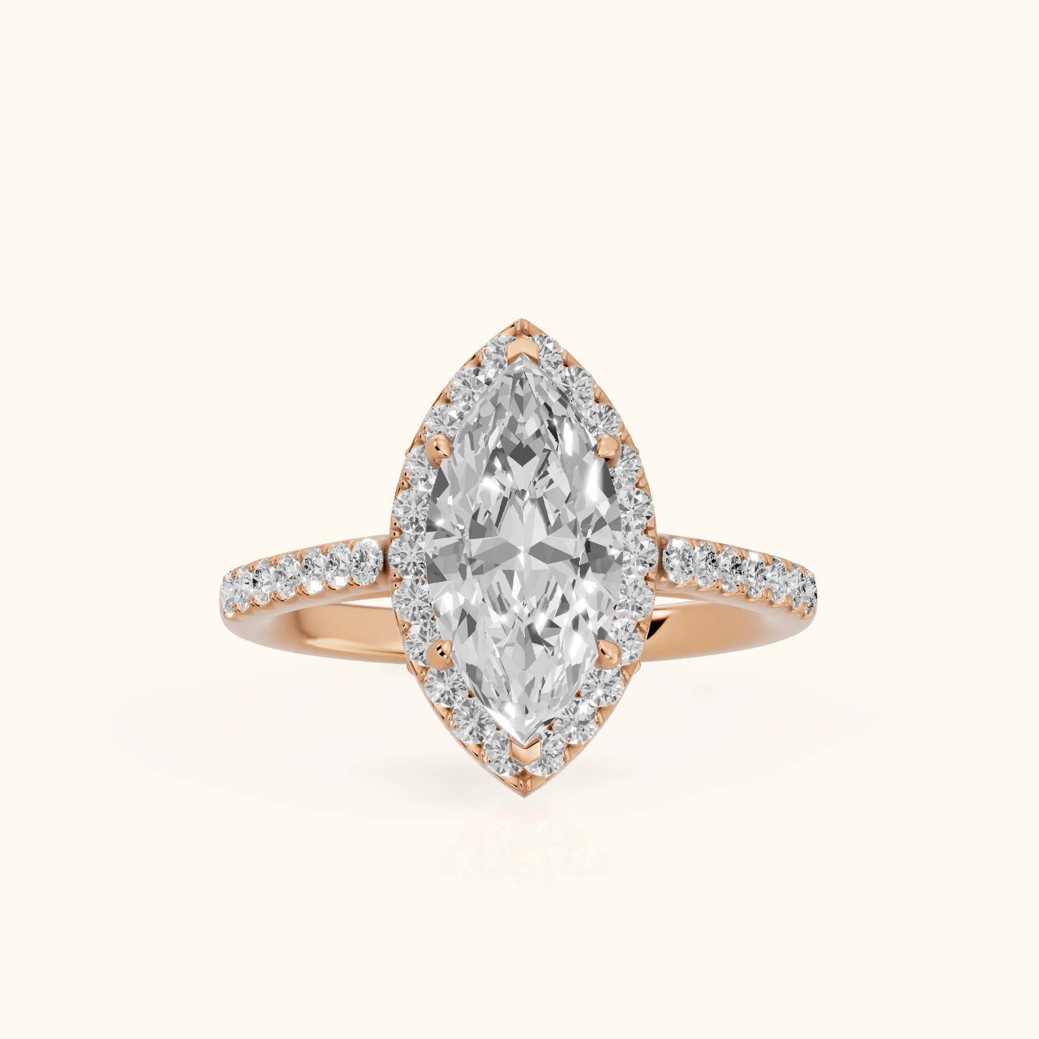 Alma Halo Pavé Marquise Diamond Ring in Rose Gold — view 1
