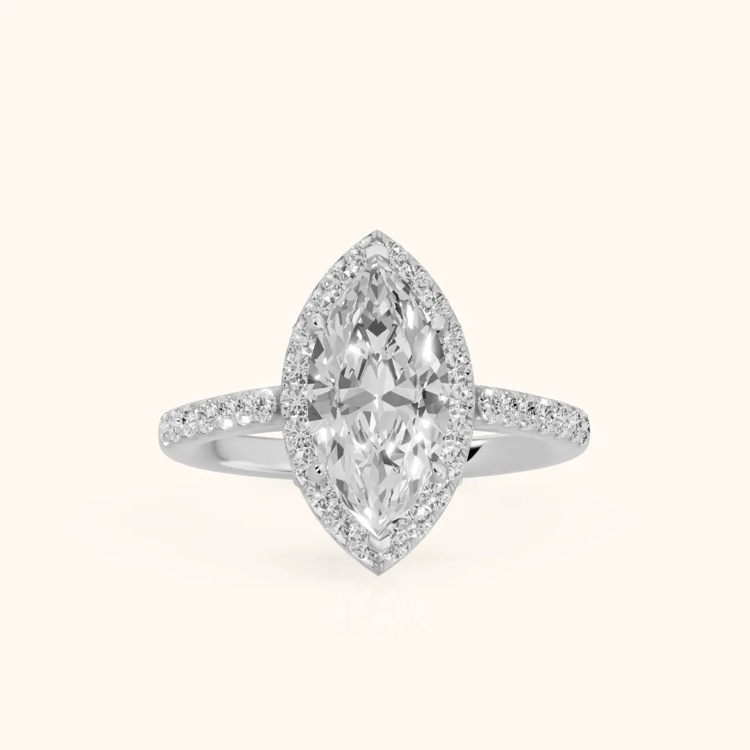 Alma Halo Pavé Marquise Diamond Ring in Silver — view 2
