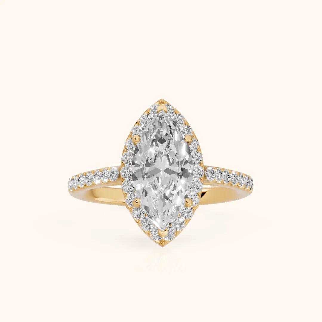 Alma Halo Pavé Marquise Diamond Ring in Yellow Gold — view 2