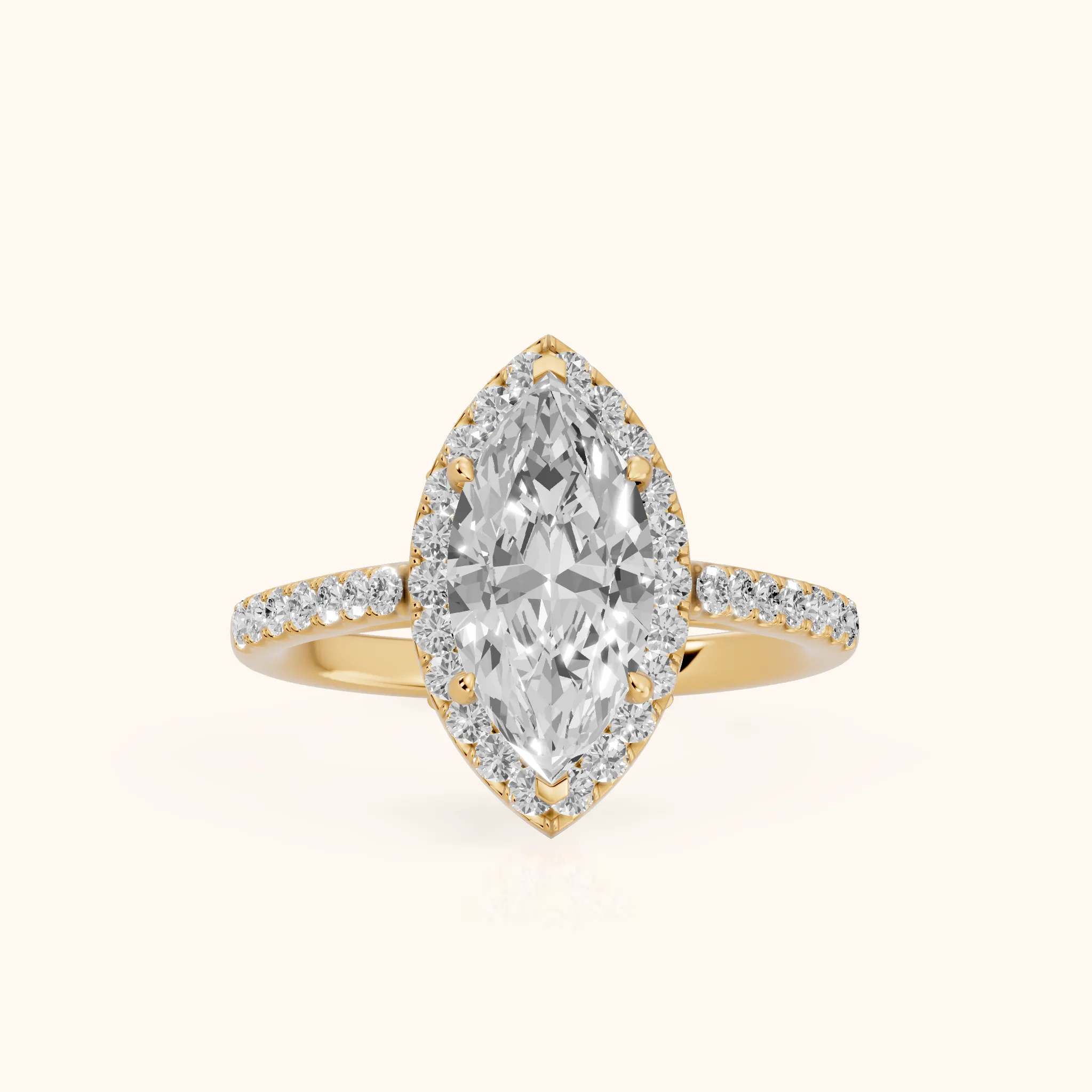 Alma Halo Pavé Marquise Diamond Ring in Yellow Gold — view 1