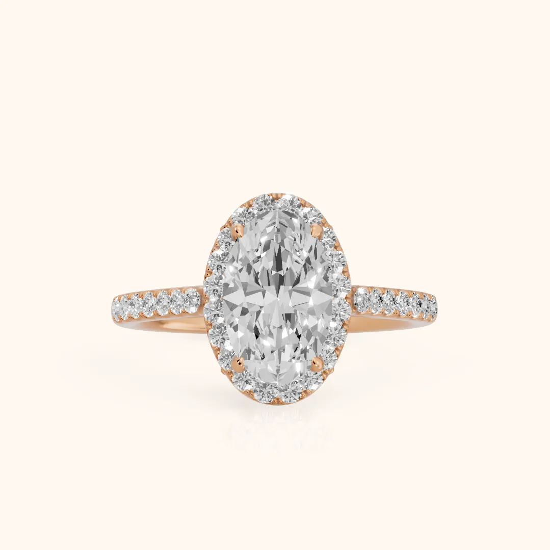 Alma Halo Pavé Oval Diamond Ring in Rose Gold — view 2