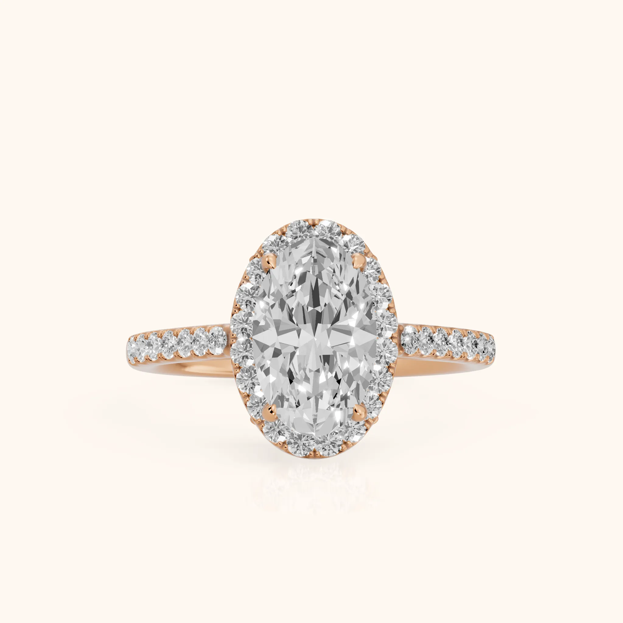 Alma Halo Pavé Oval Diamond Ring in Rose Gold — view 1
