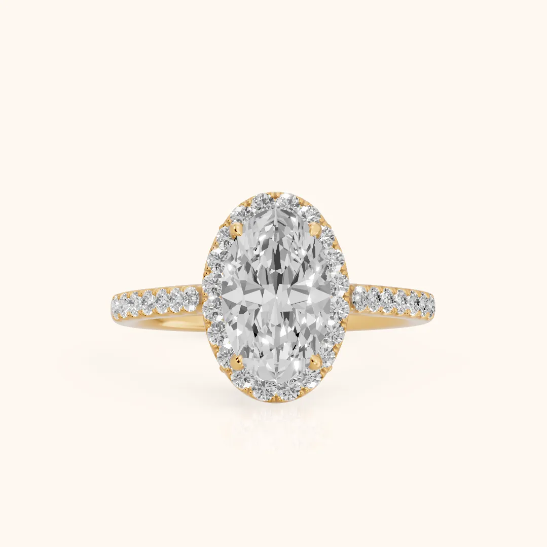 Alma Halo Pavé Oval Diamond Ring in Yellow Gold — view 2