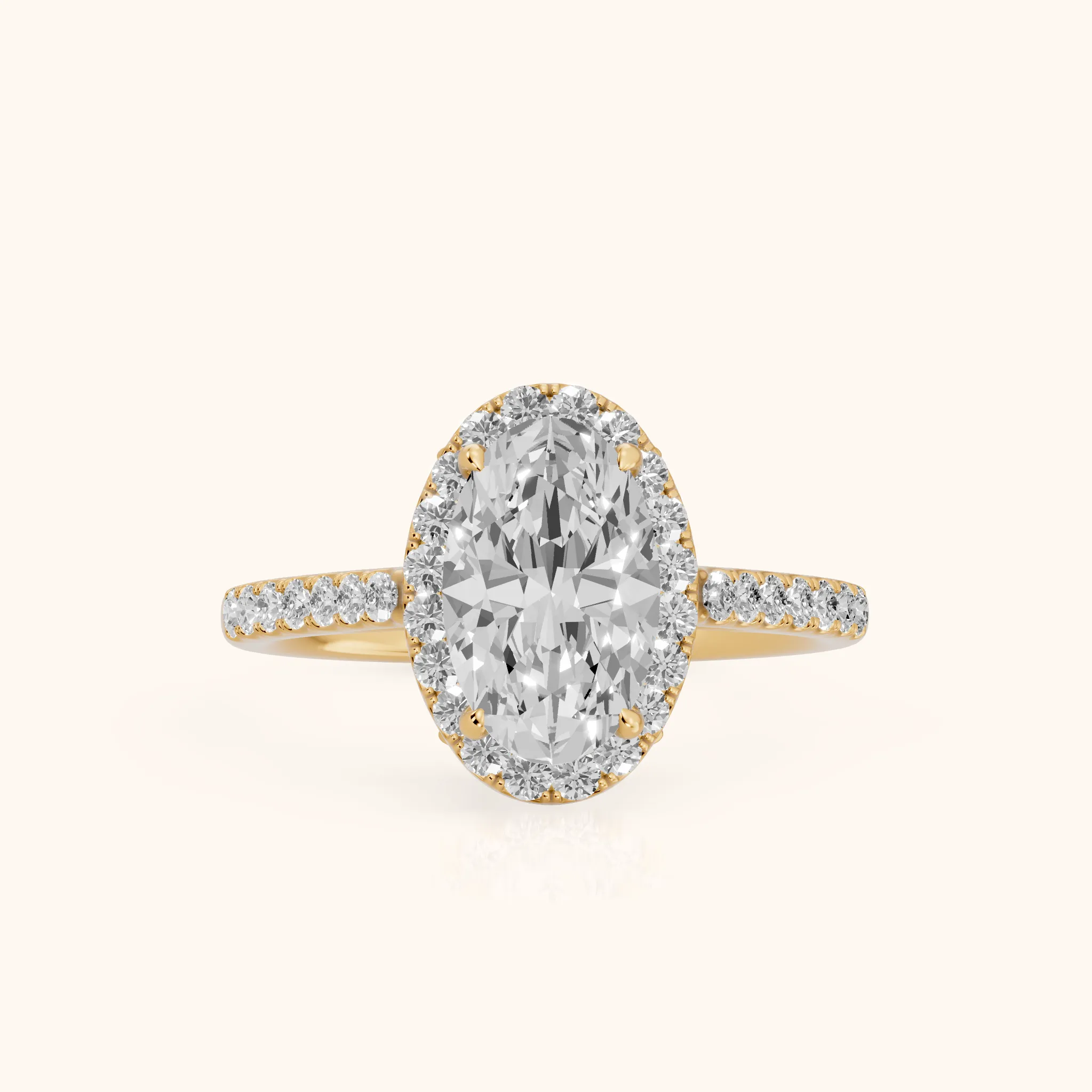 Alma Halo Pavé Oval Diamond Ring in Yellow Gold — view 1