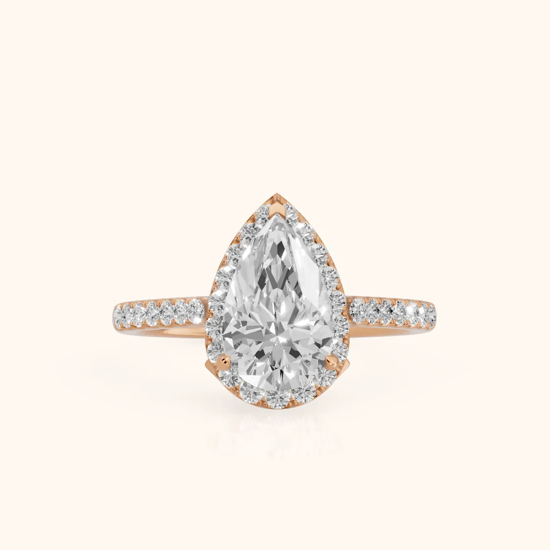 Alma Halo Pavé Pear Diamond Ring in Rose Gold — view 2