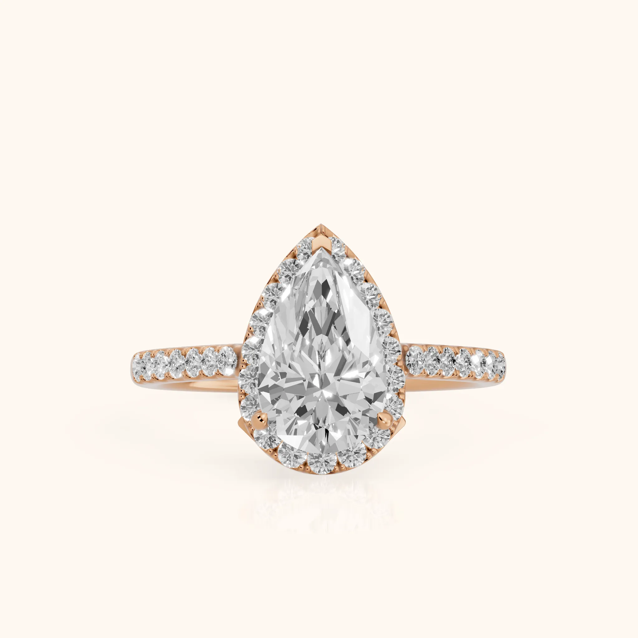 Alma Halo Pavé Pear Diamond Ring in Rose Gold — view 1