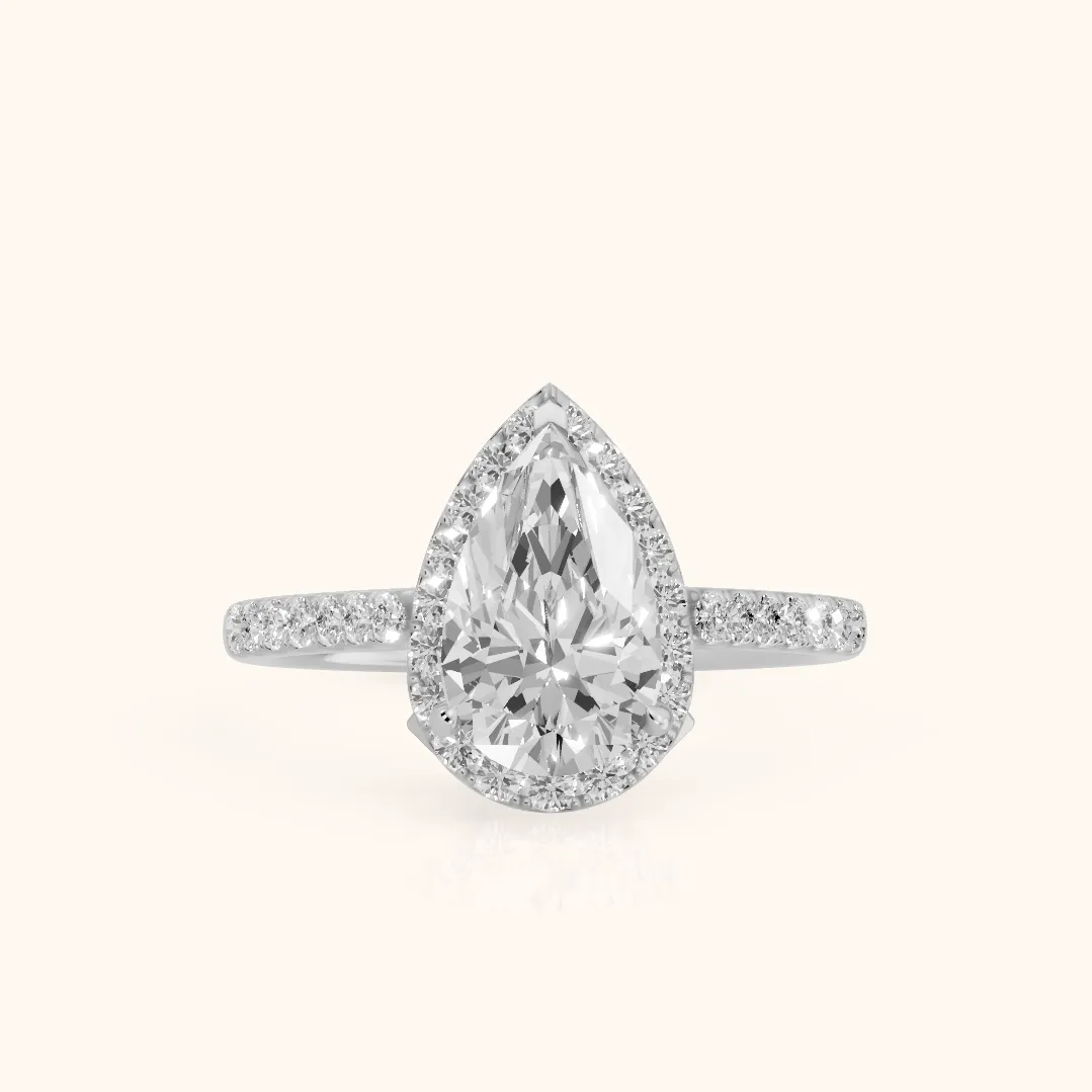 Alma Halo Pavé Pear Diamond Ring in Silver — view 2