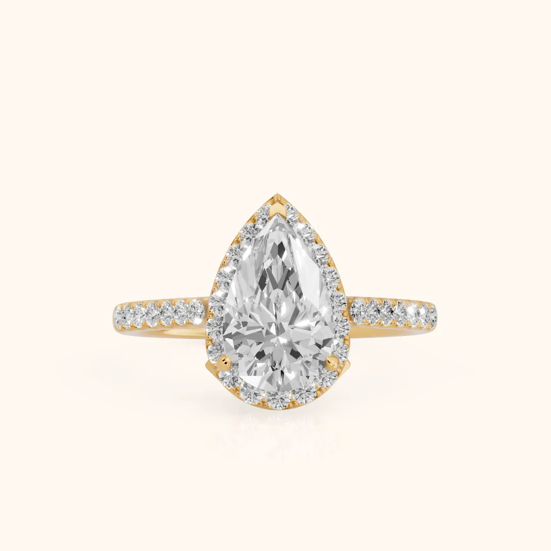 Alma Halo Pavé Pear Diamond Ring in Yellow Gold — view 2
