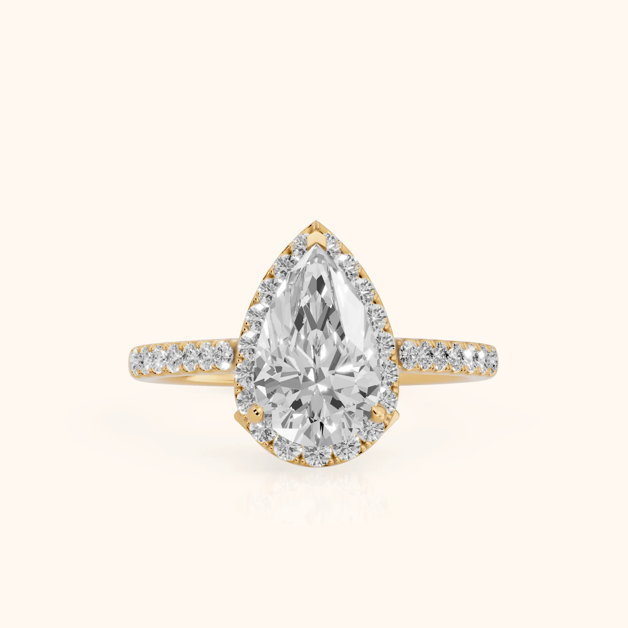 Alma Halo Pavé Pear Diamond Ring in Yellow Gold — view 1