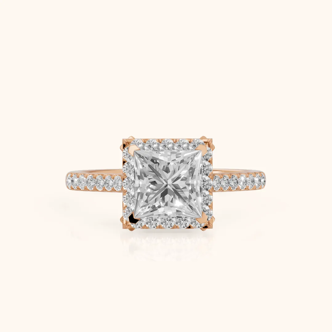 Alma Halo Pavé Princess Diamond Ring in Rose Gold — view 2