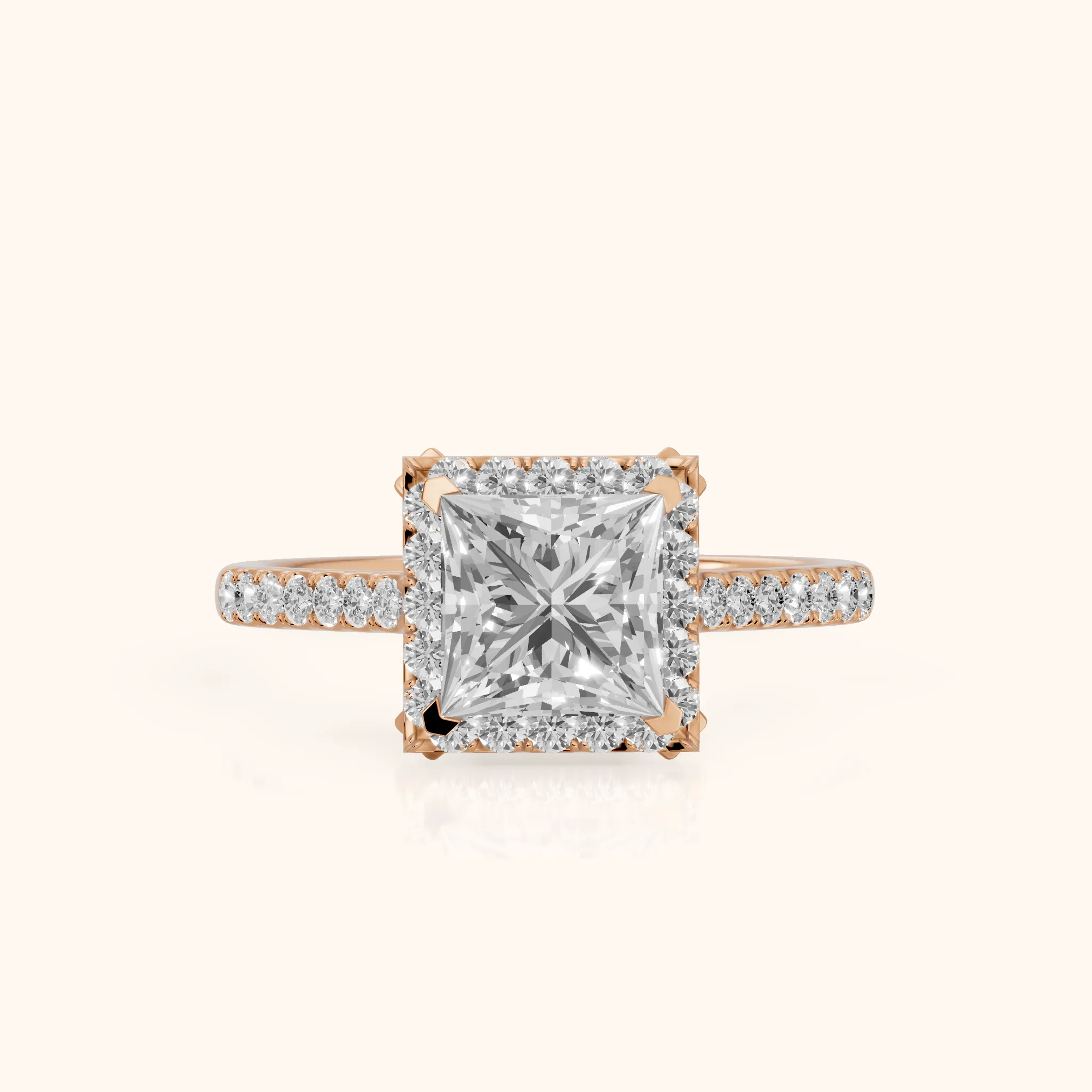 Alma Halo Pavé Princess Diamond Ring in Rose Gold — view 1