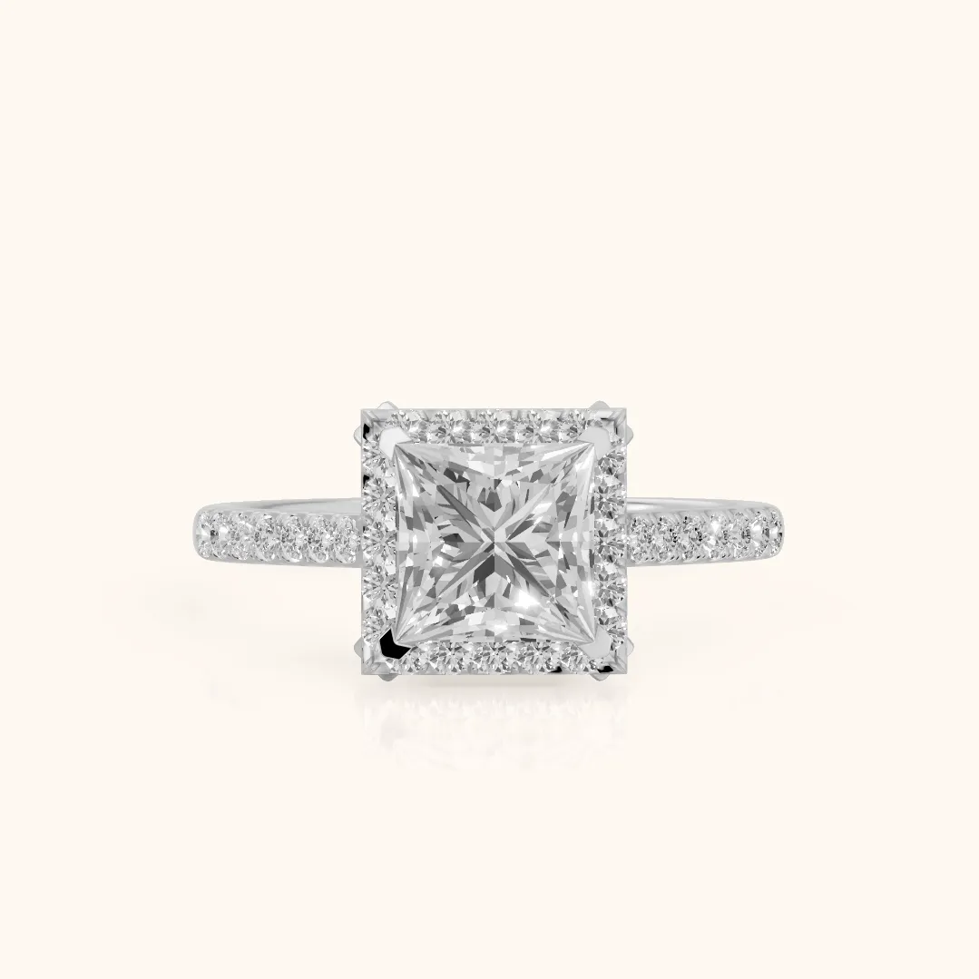 Alma Halo Pavé Princess Diamond Ring in Silver — view 2