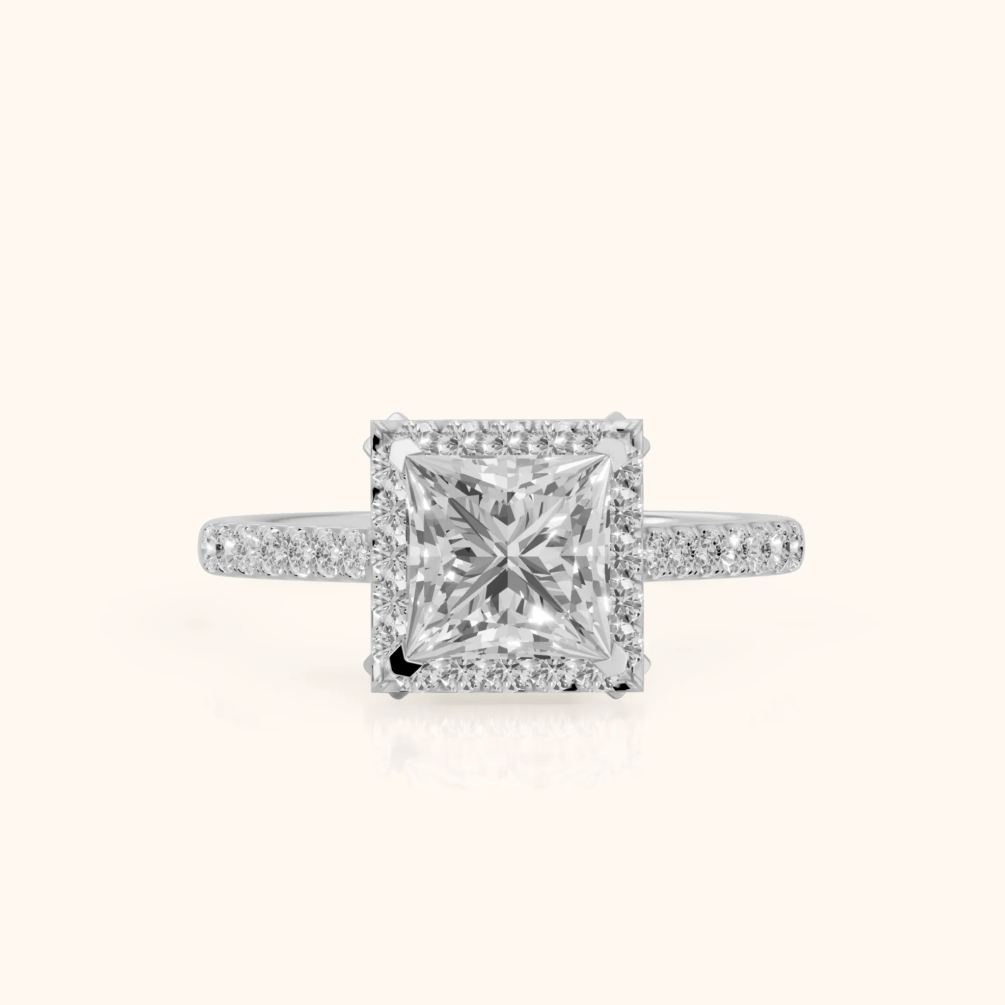 Alma Halo Pavé Princess Diamond Ring in Silver — view 1
