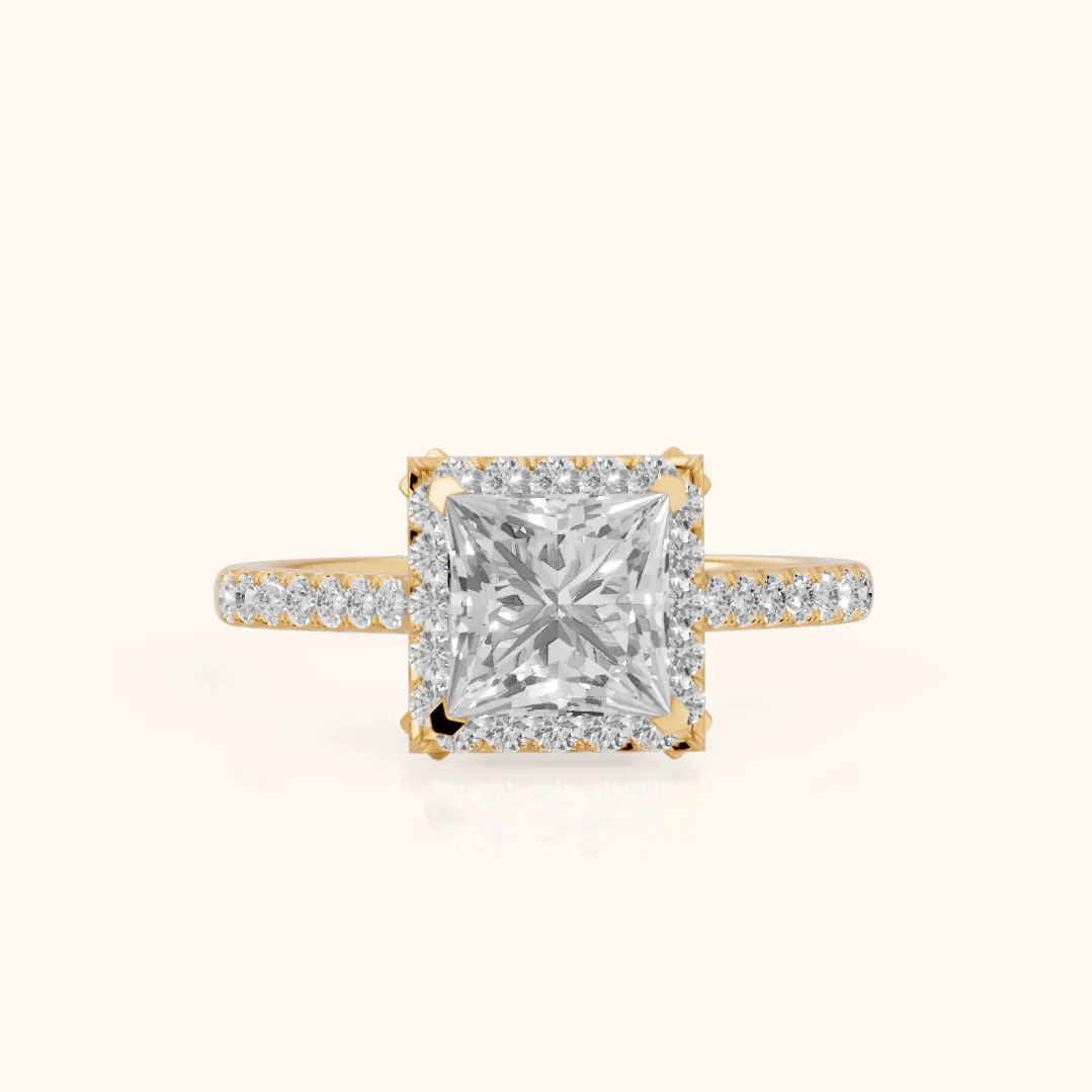 Alma Halo Pavé Princess Diamond Ring in Yellow Gold — view 2