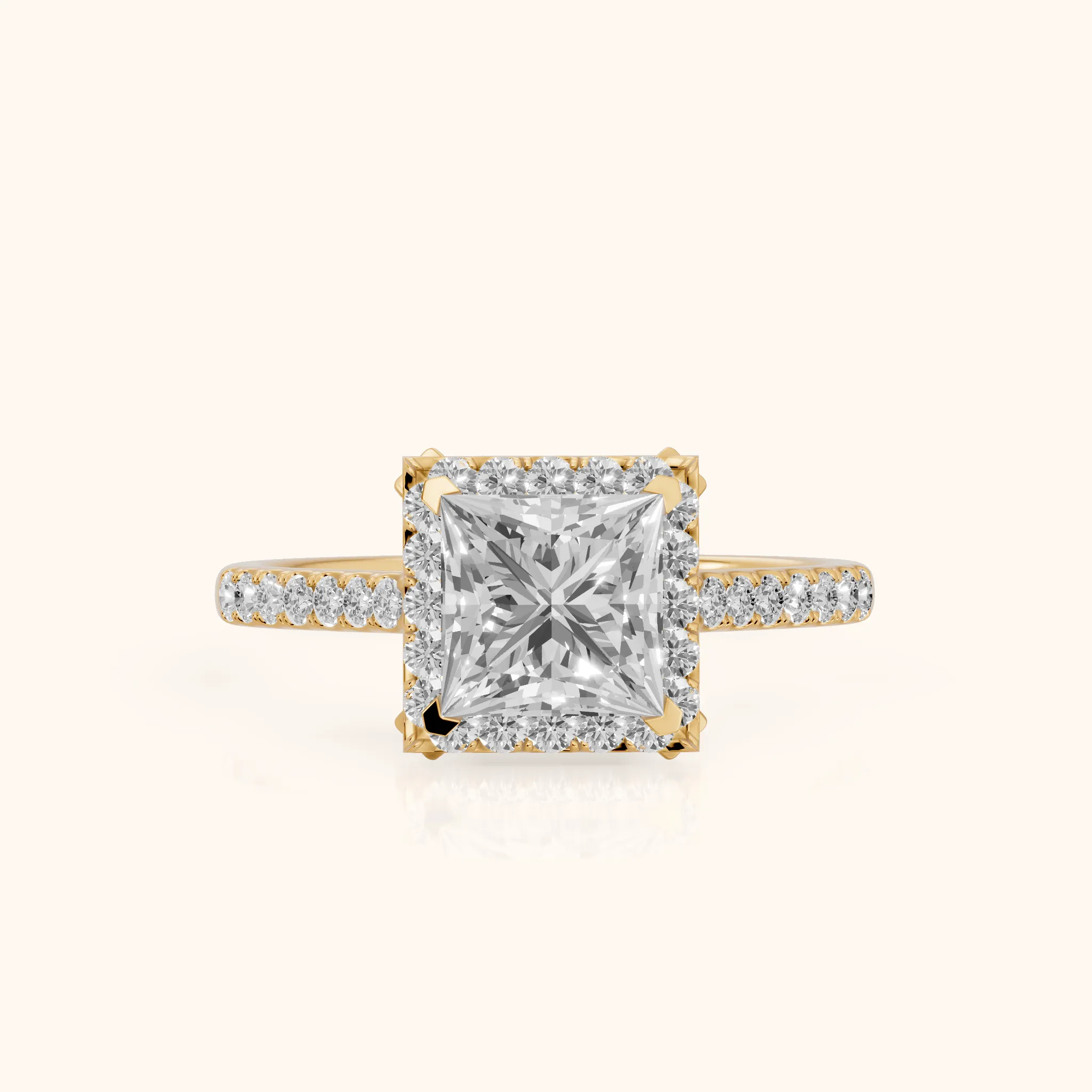 Alma Halo Pavé Princess Diamond Ring in Yellow Gold — view 1
