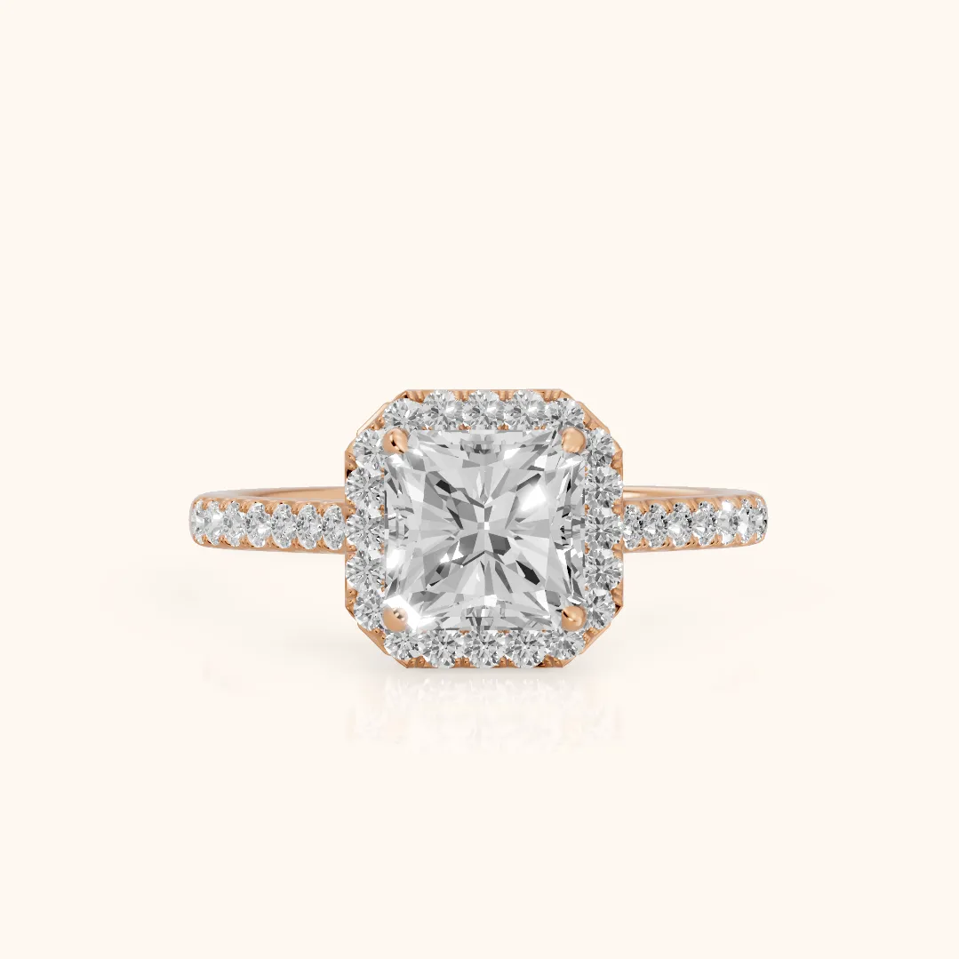 Alma Halo Pavé Radiant Diamond Ring in Rose Gold — view 2