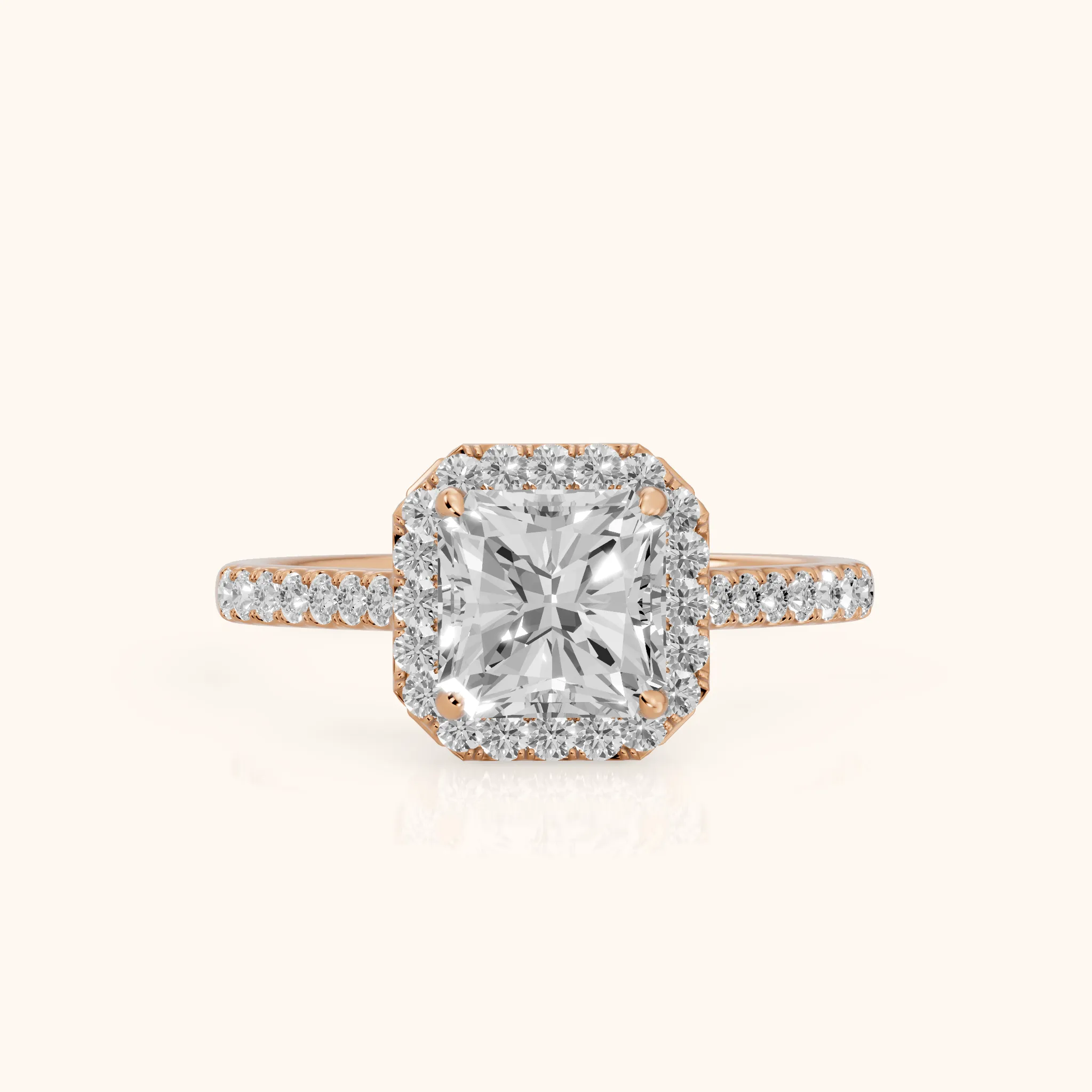 Alma Halo Pavé Radiant Diamond Ring in Rose Gold — view 1