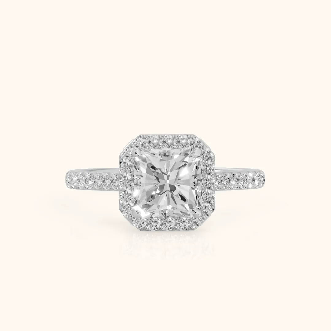 Alma Halo Pavé Radiant Diamond Ring in Silver — view 2
