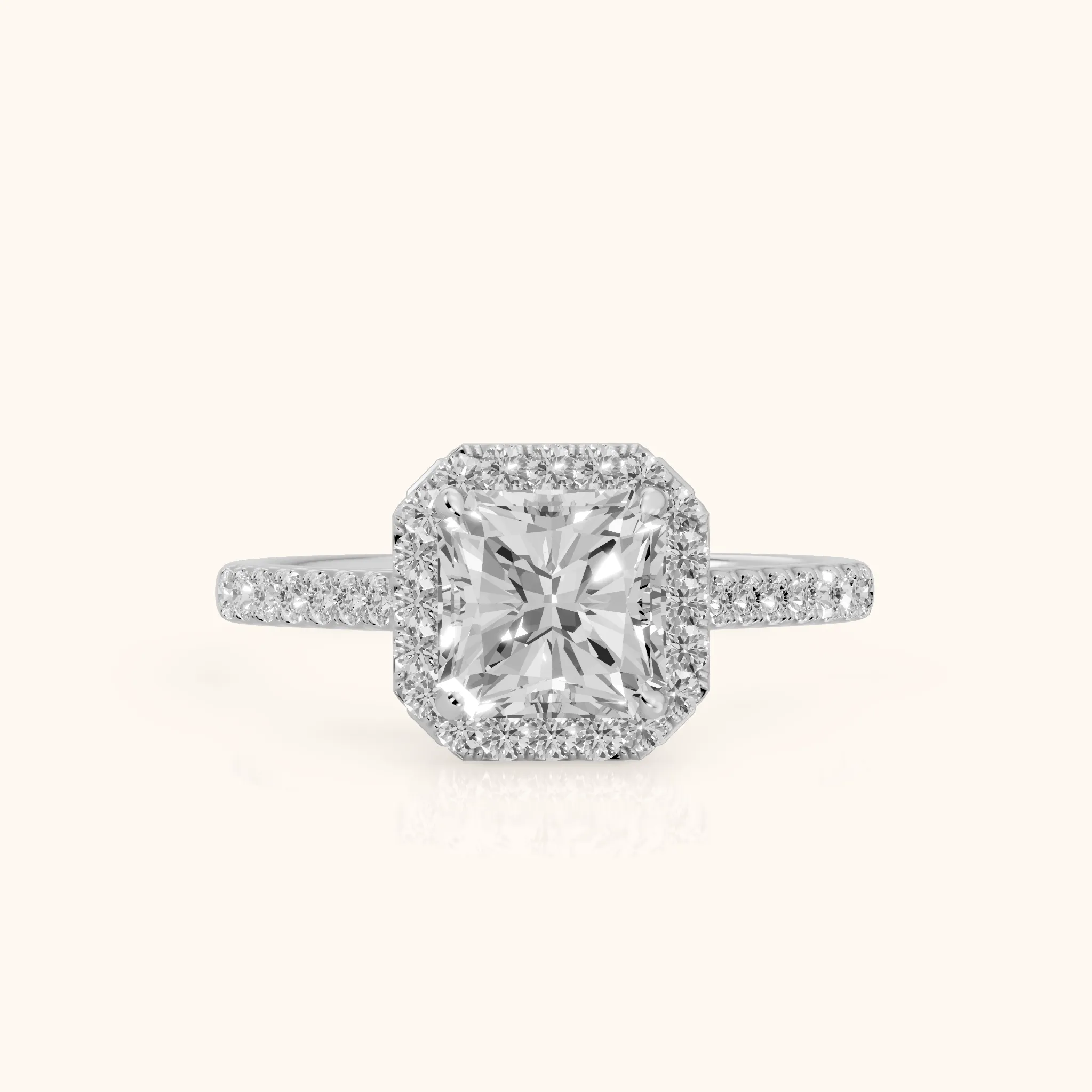 Alma Halo Pavé Radiant Diamond Ring in Silver — view 1