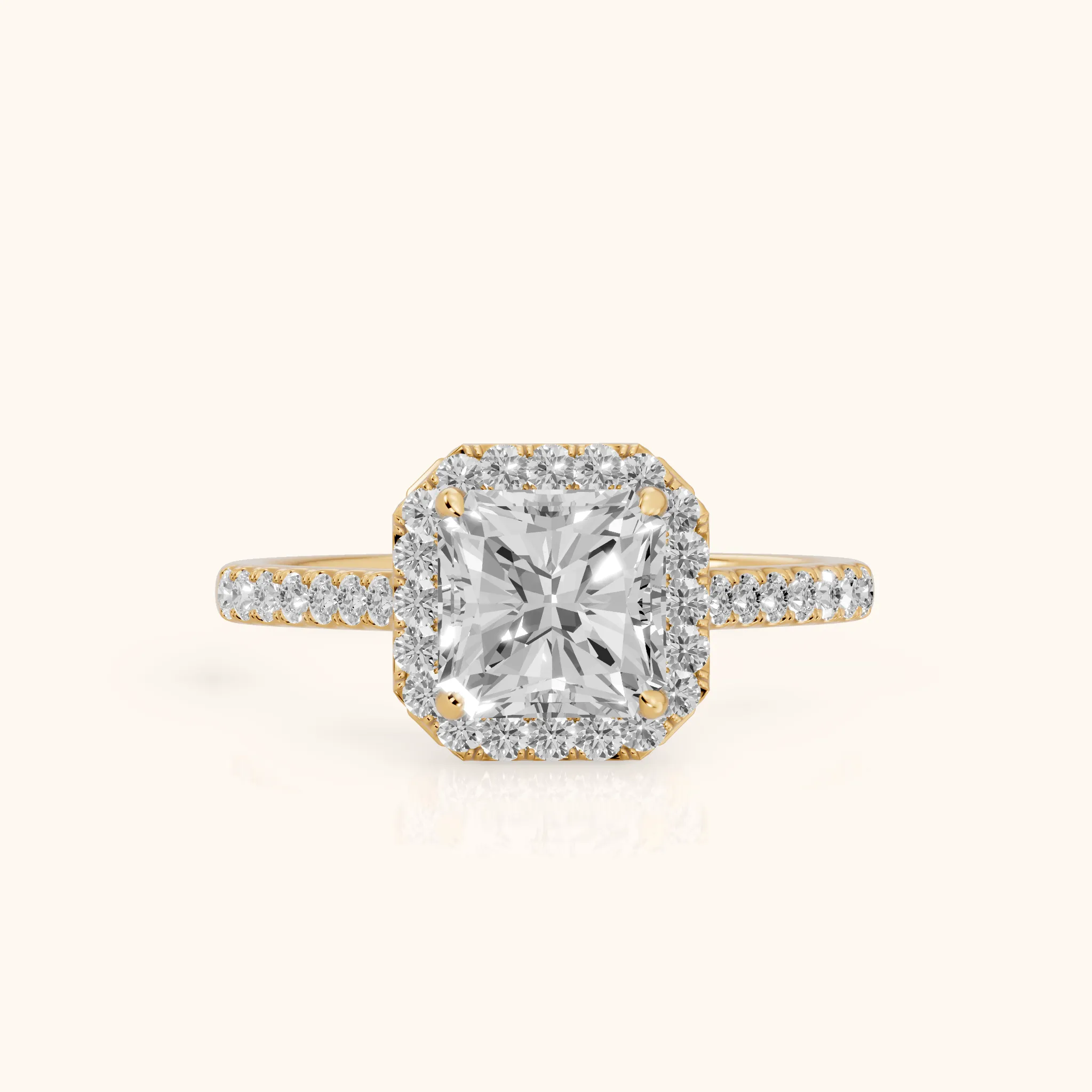 Alma Halo Pavé Radiant Diamond Ring in Yellow Gold — view 1