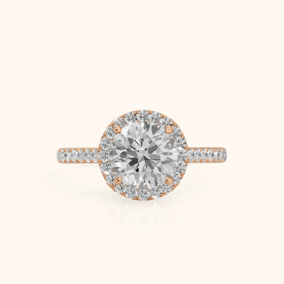 Alma Halo Pavé Round Diamond Ring in Rose Gold — view 2