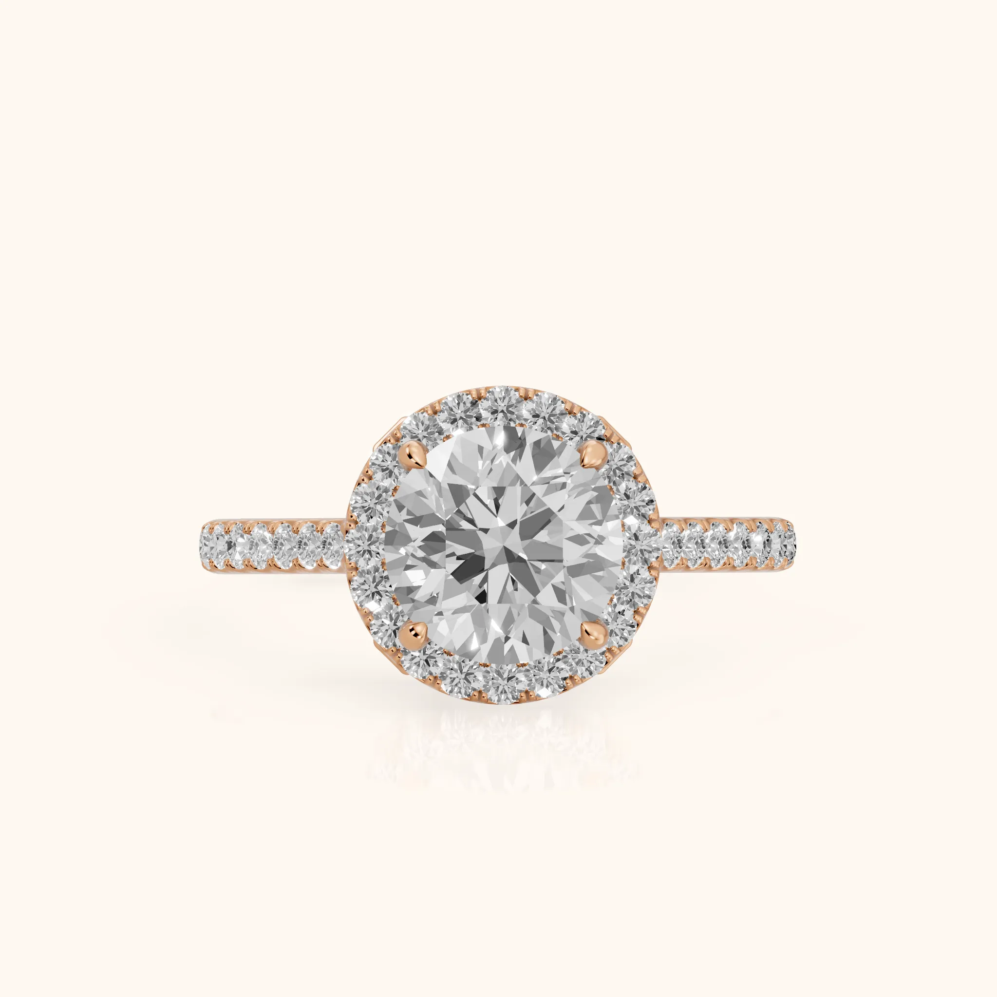 Alma Halo Pavé Round Diamond Ring in Rose Gold — view 1