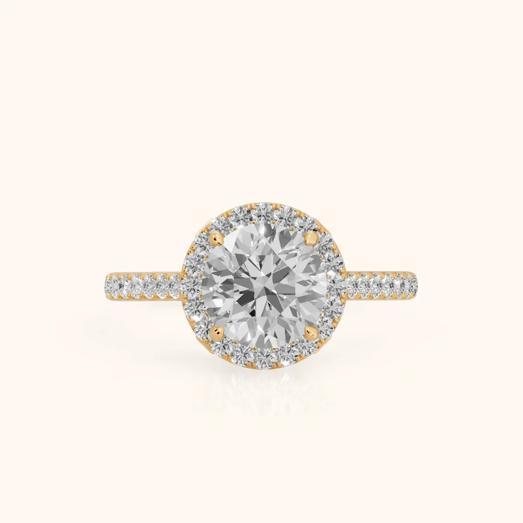 Alma Halo Pavé Round Diamond Ring in Yellow Gold — view 2