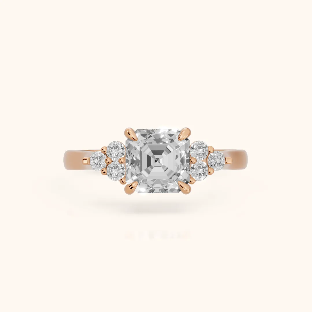 Anya Sidestone Cluster Asscher Diamond Ring in Rose Gold — view 2