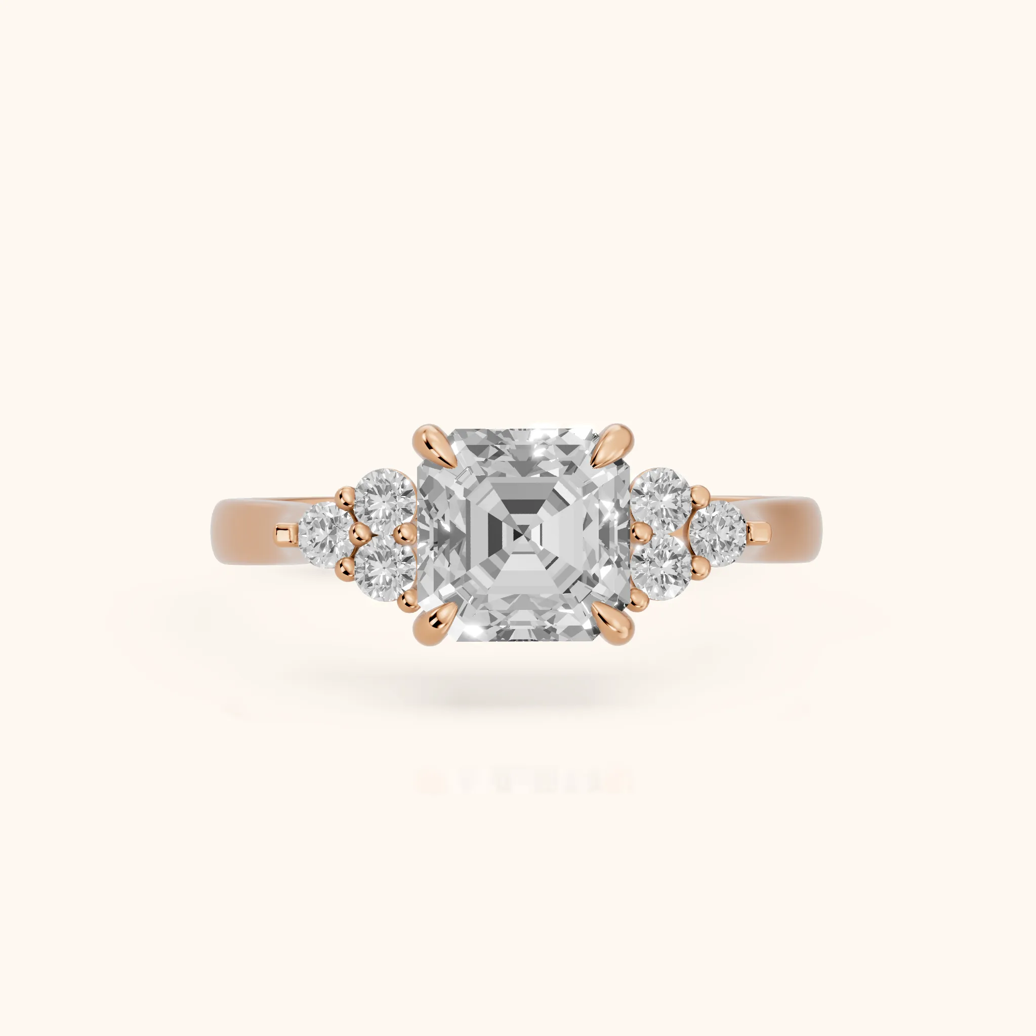 Anya Sidestone Cluster Asscher Diamond Ring in Rose Gold — view 1