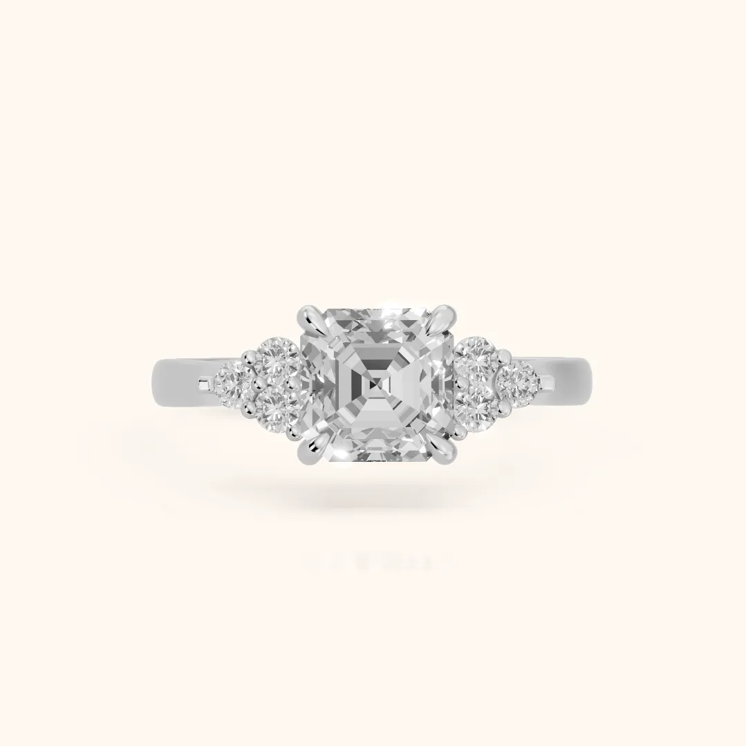 Anya Sidestone Cluster Asscher Diamond Ring in Silver — view 2