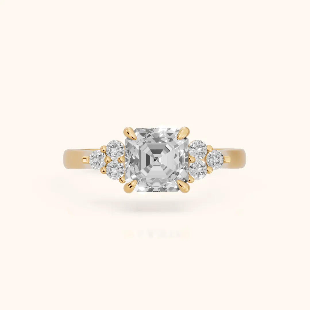 Anya Sidestone Cluster Asscher Diamond Ring in Yellow Gold — view 2