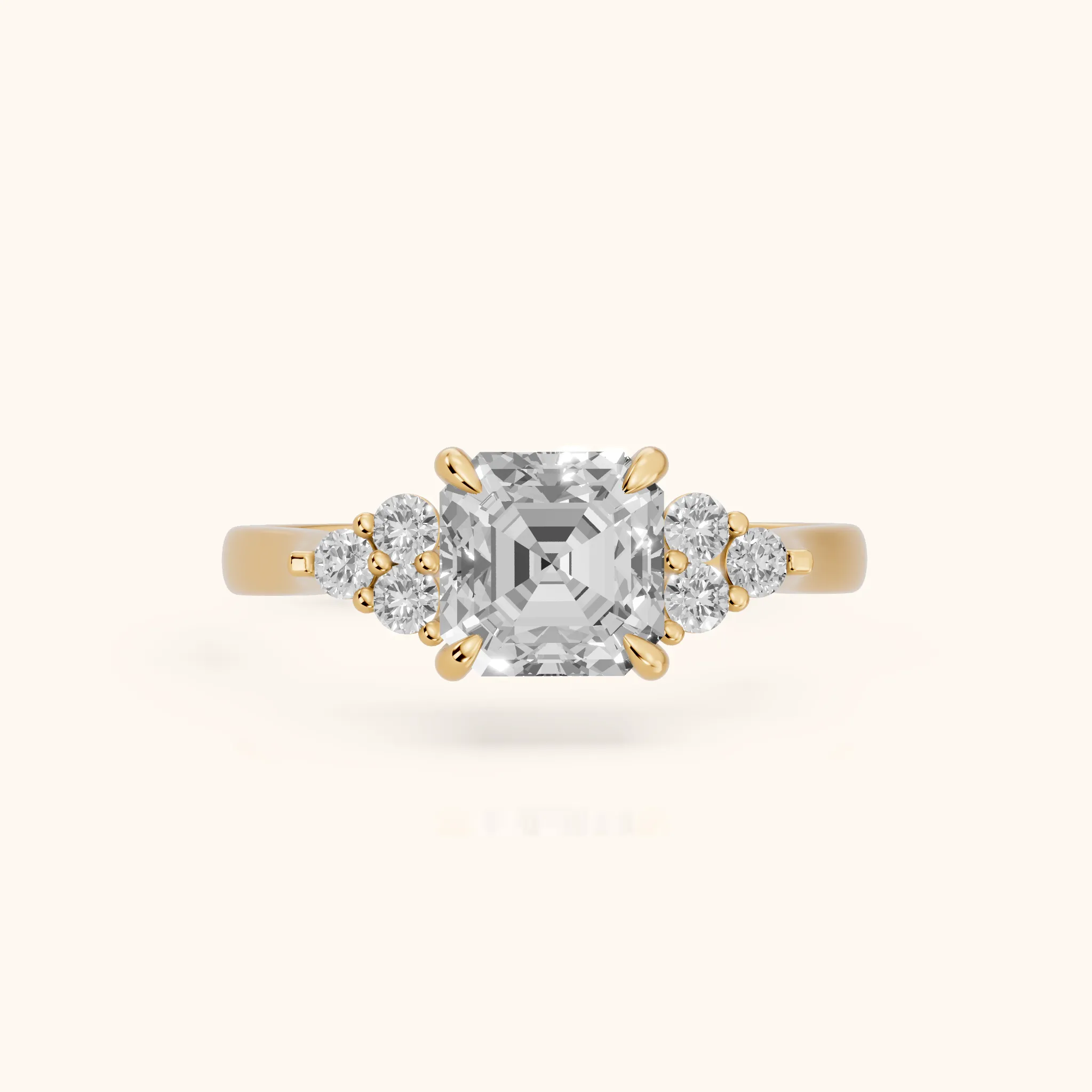 Anya Sidestone Cluster Asscher Diamond Ring in Yellow Gold — view 1