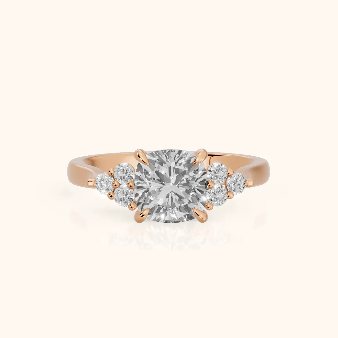 Anya Sidestone Cluster Cushion Diamond Ring in Rose Gold — view 2