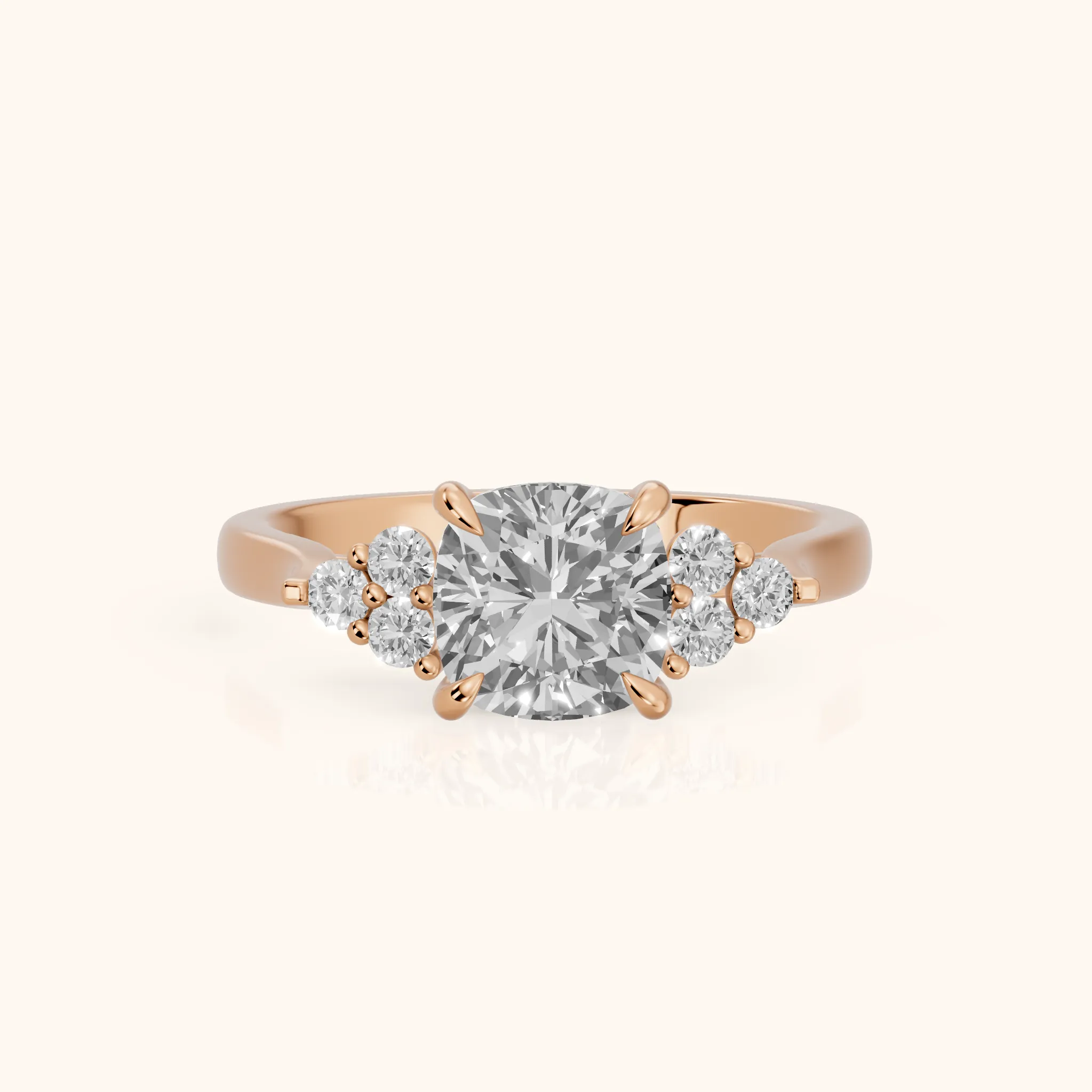 Anya Sidestone Cluster Cushion Diamond Ring in Rose Gold — view 1
