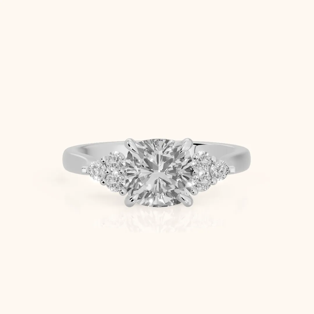 Anya Sidestone Cluster Cushion Diamond Ring in Silver — view 2