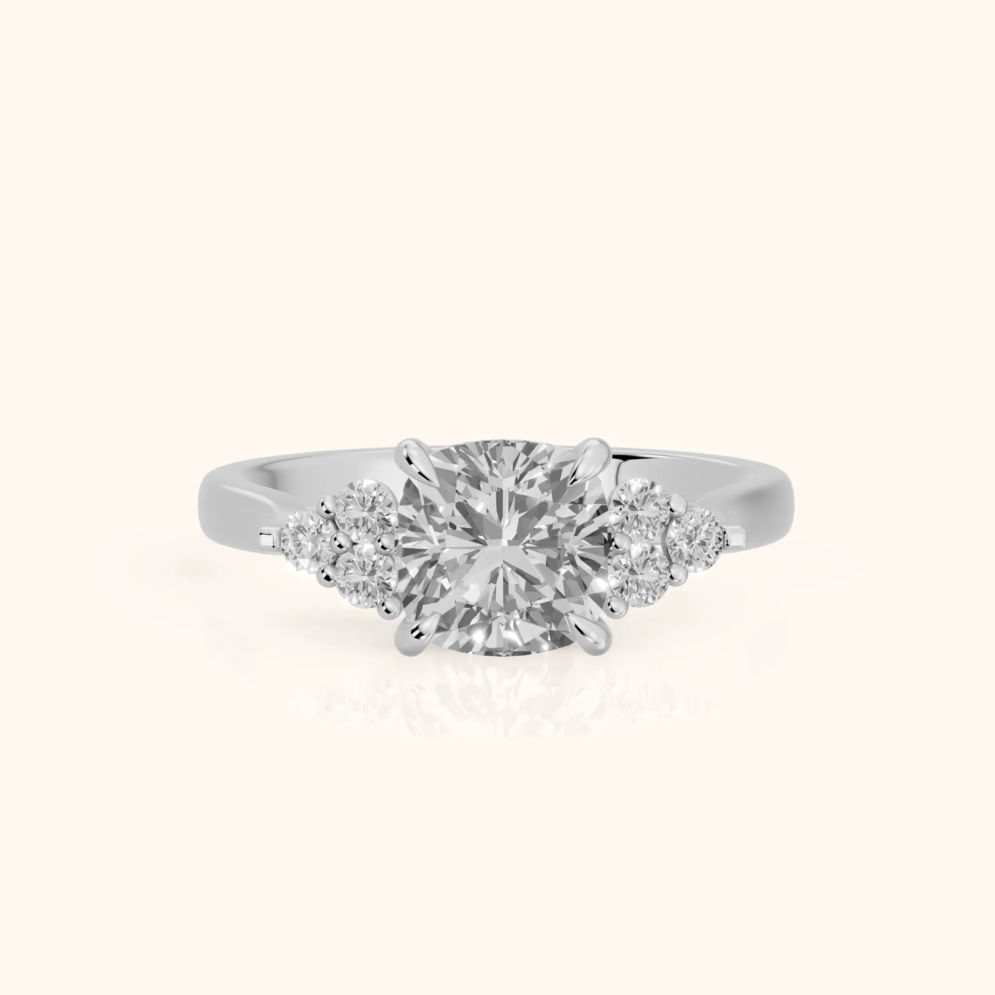 Anya Sidestone Cluster Cushion Diamond Ring in Silver — view 1