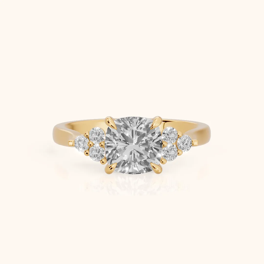 Anya Sidestone Cluster Cushion Diamond Ring in Yellow Gold — view 2