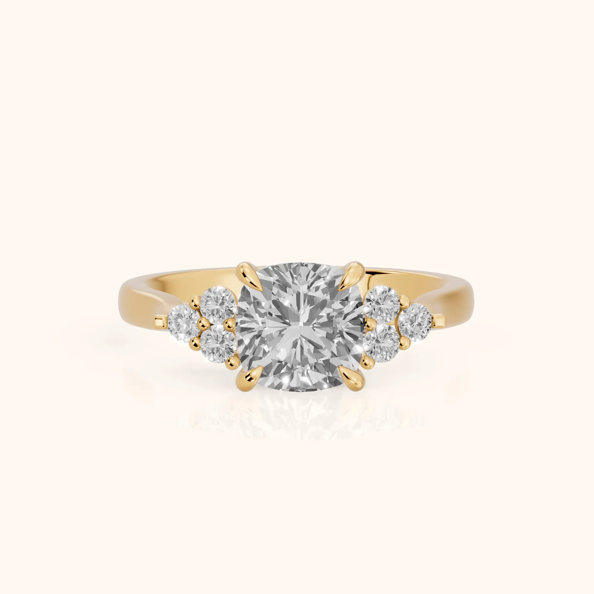 Anya Sidestone Cluster Cushion Diamond Ring in Yellow Gold — view 1