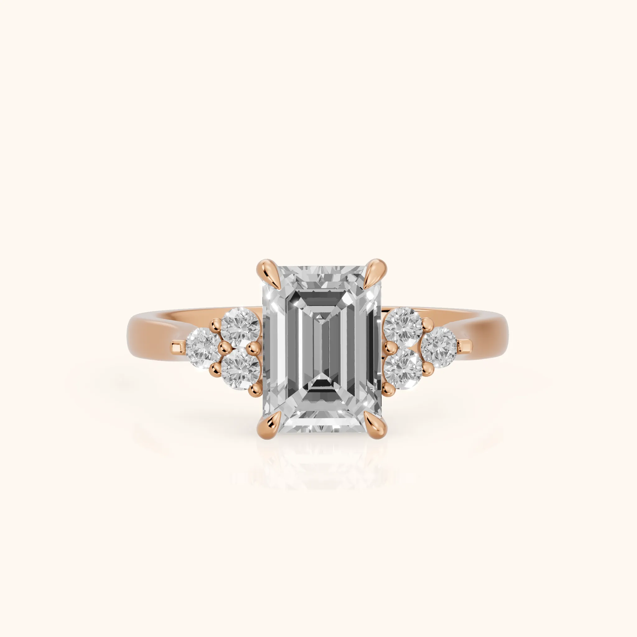 Anya Sidestone Cluster Emerald Diamond Ring in Rose Gold — view 1
