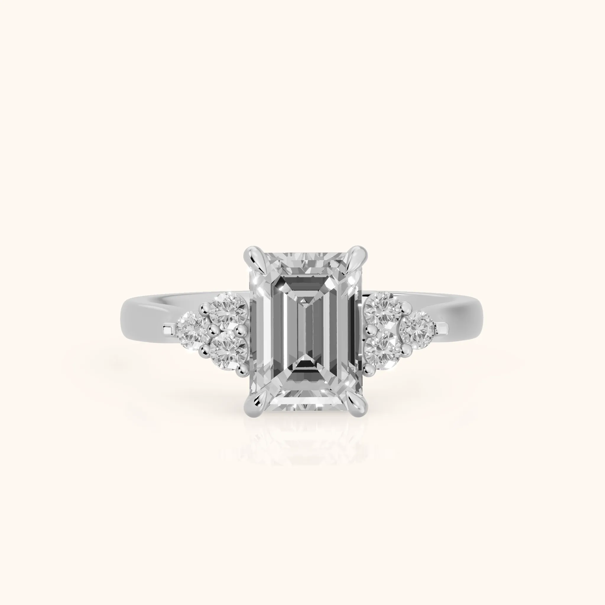 Anya Sidestone Cluster Emerald Diamond Ring in Platinum — view 1