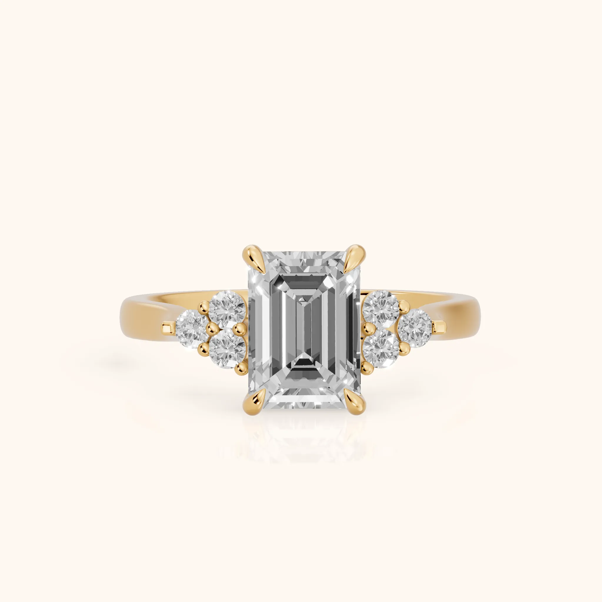 Anya Sidestone Cluster Emerald Diamond Ring in Yellow Gold — view 1