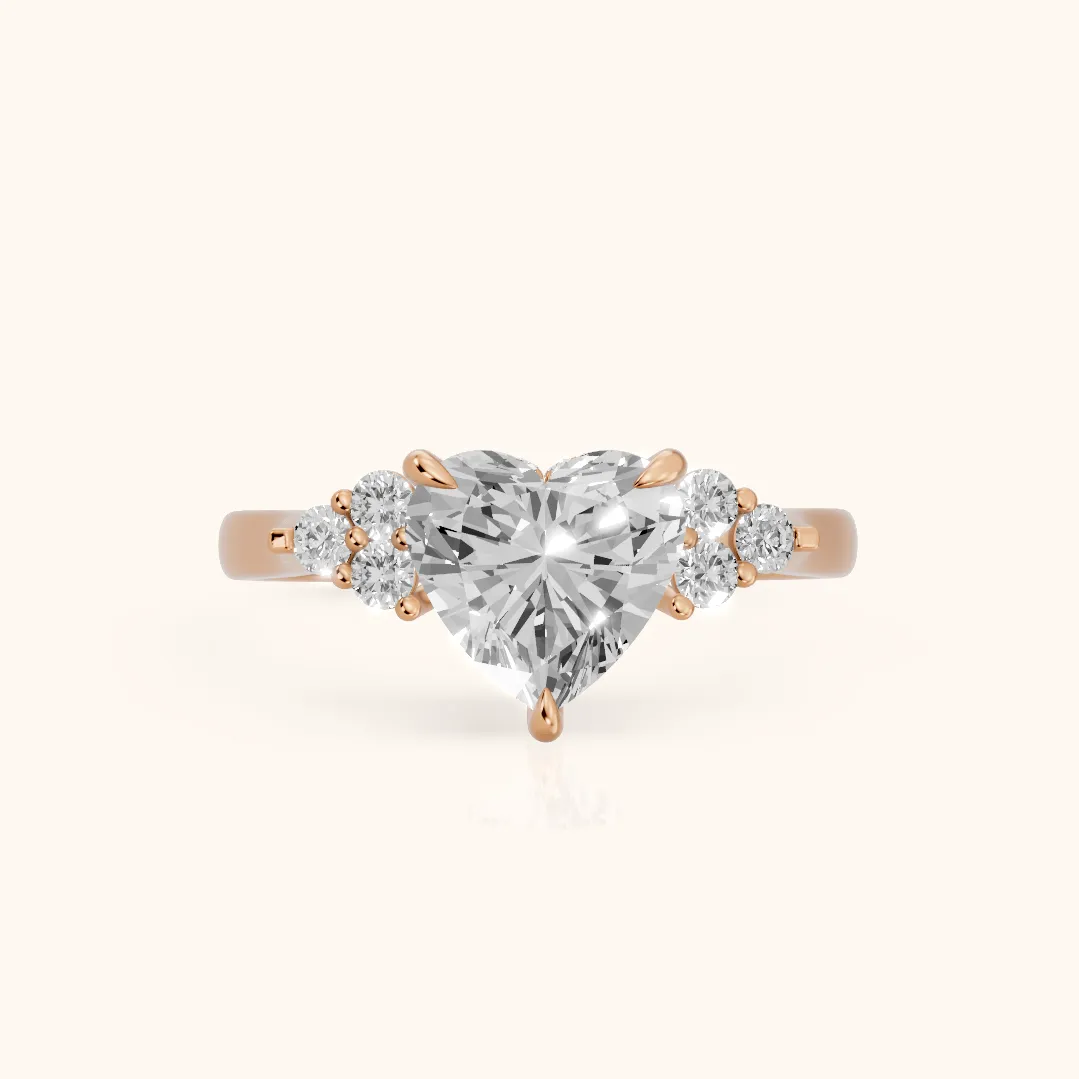 Anya Sidestone Cluster Heart Diamond Ring in Rose Gold — view 2