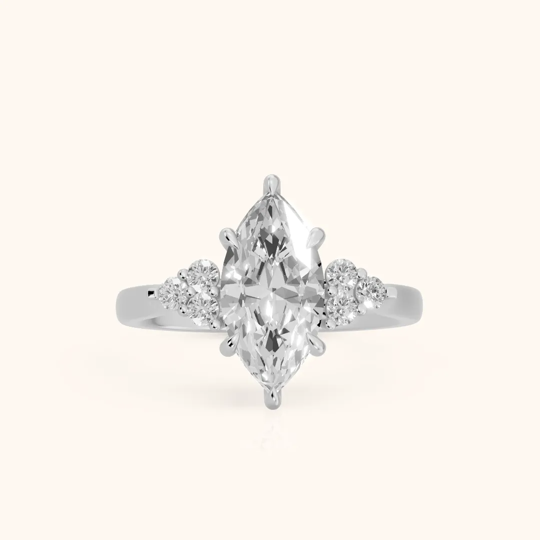 Anya Sidestone Cluster Marquise Diamond Ring in Silver — view 2