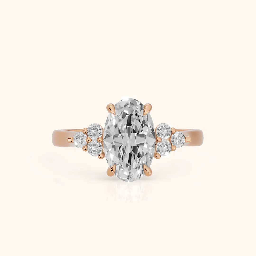 Anya Sidestone Cluster Oval Diamond Ring in Rose Gold — view 2