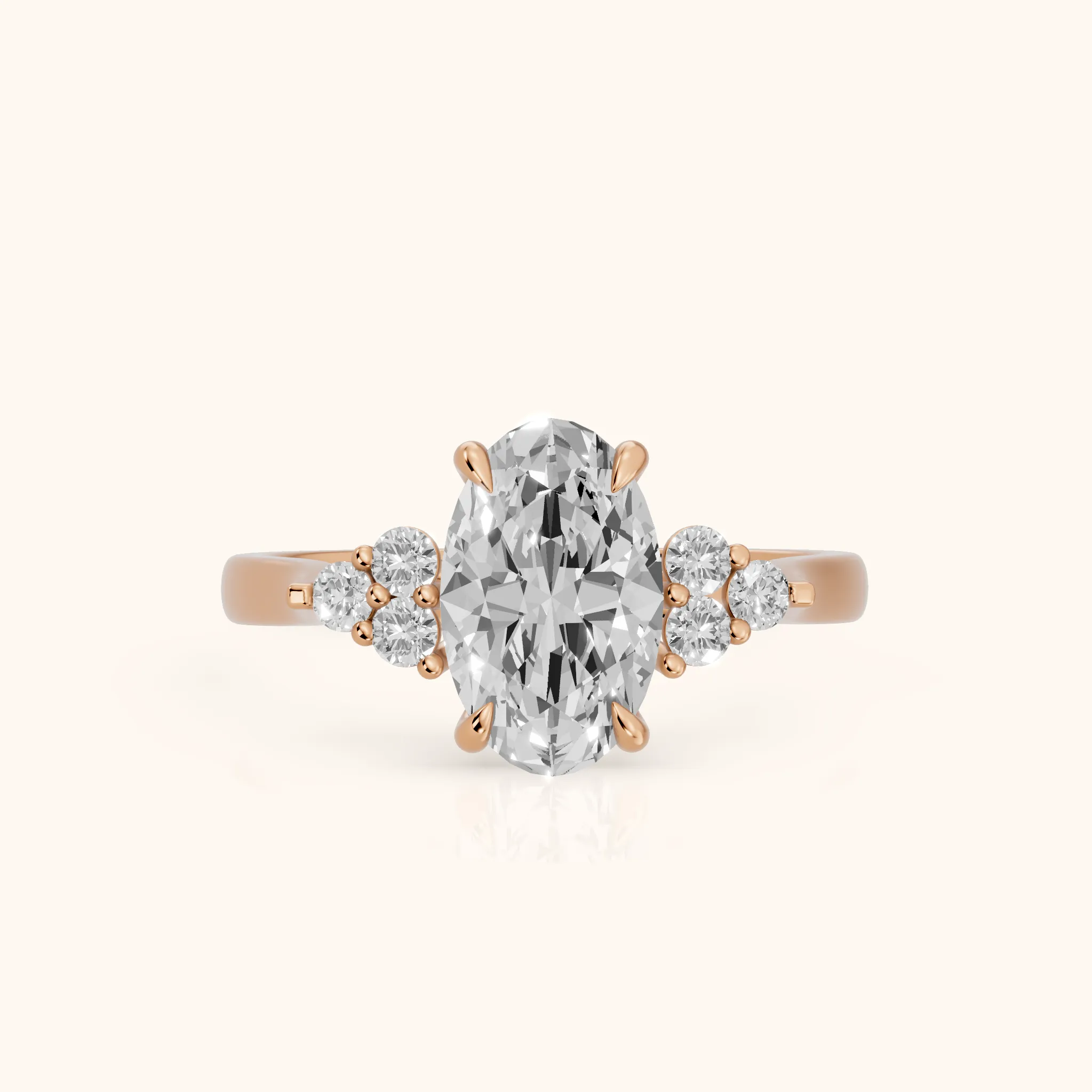 Anya Sidestone Cluster Oval Diamond Ring in Rose Gold — view 1